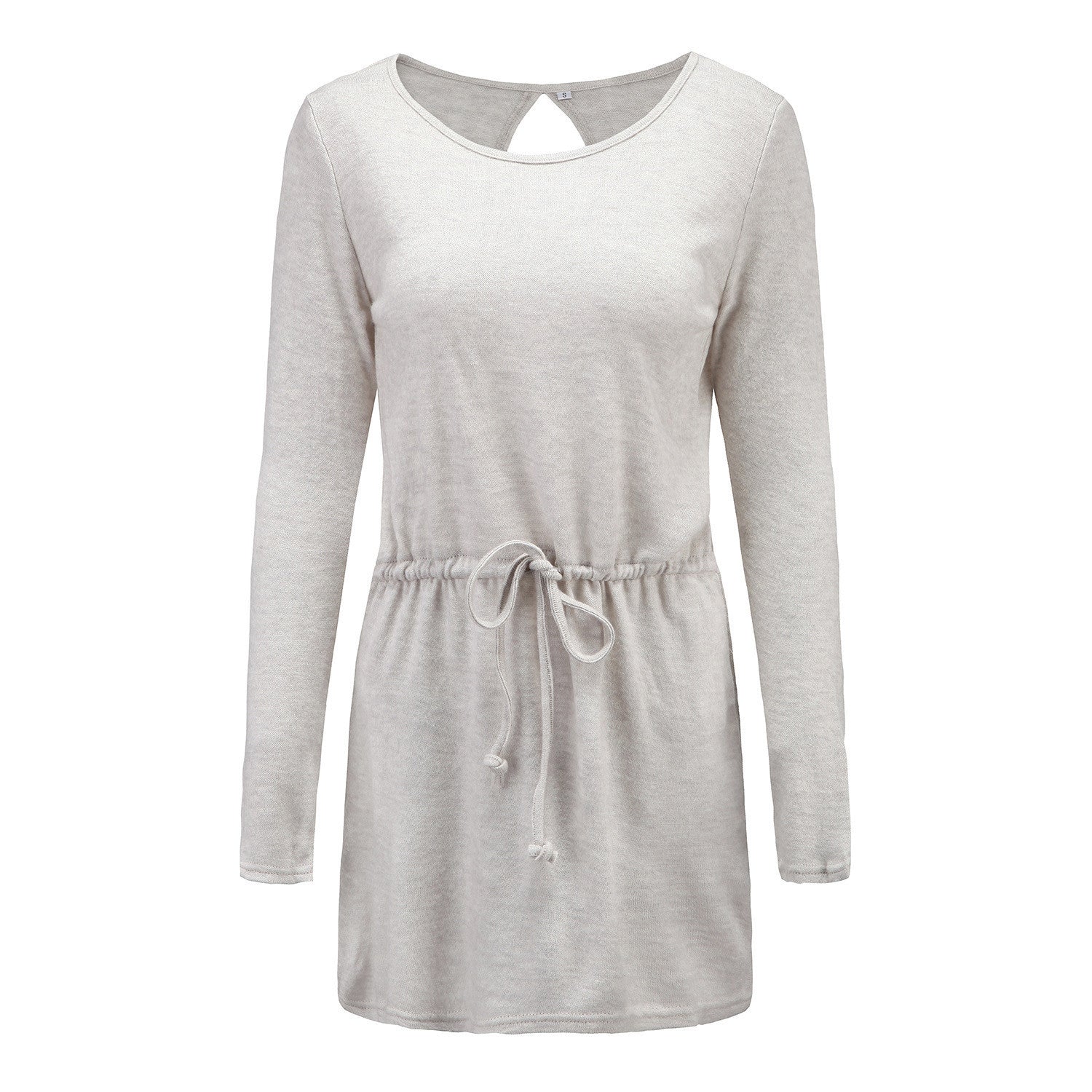 Casual Backless Drawstring Waist Knit Sweater Short Dress