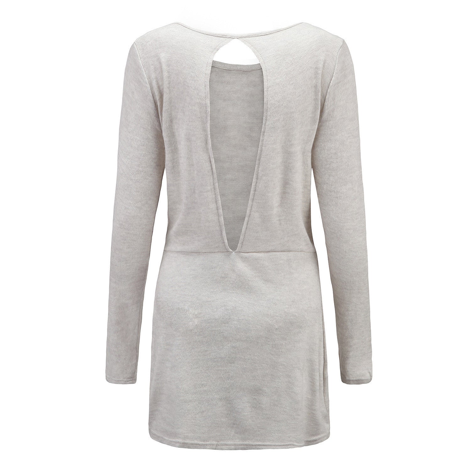 Casual Backless Drawstring Waist Knit Sweater Short Dress