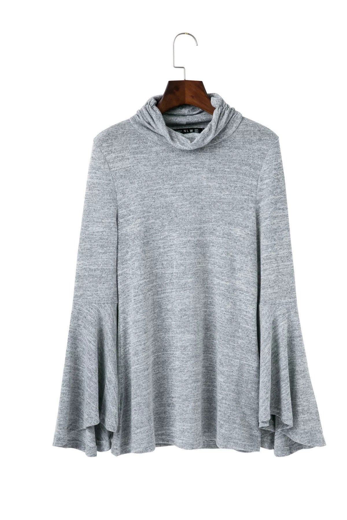 Bell Sleeve Back Slitting High Neck Sweater