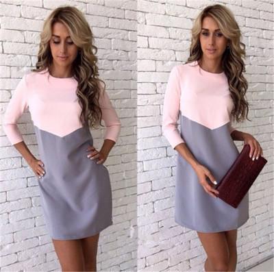 Splicing Contrast Color Scoop Neck Half Sleeves Short Dress