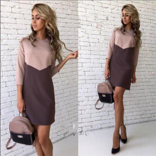 Splicing Contrast Color Scoop Neck Half Sleeves Short Dress
