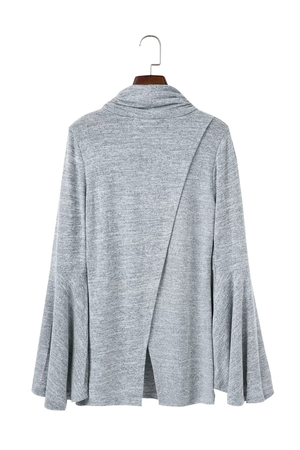 Bell Sleeve Back Slitting High Neck Sweater