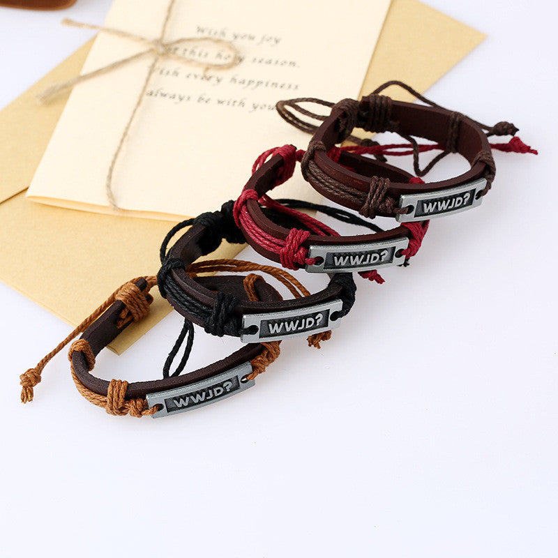 Retro Woven Leather Letters Bracelet Set