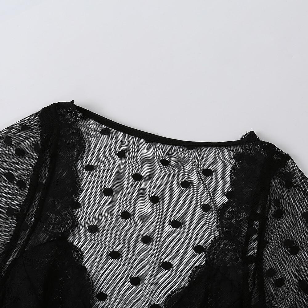 Lingerie Sheer Lace Long Sleeves Dotted Bodysuits