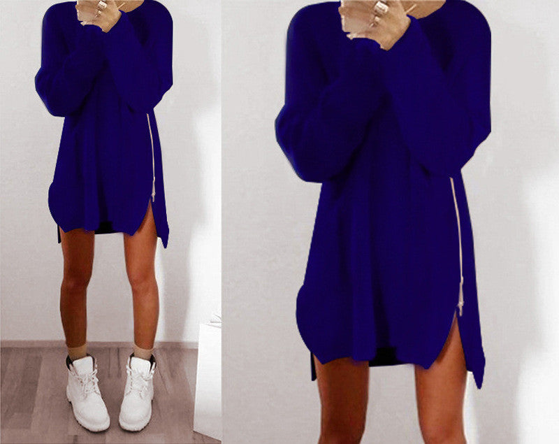 Leisure Loose Side Zipper Long Sweater Dress
