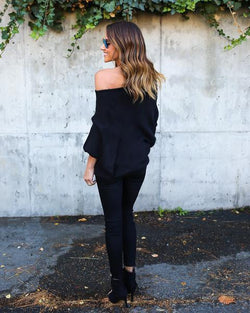 Fashion Loose Plus Size Bat Sleeve Boat Neck Knit Sweater