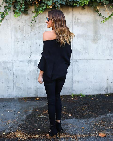 Fashion Loose Plus Size Bat Sleeve Boat Neck Knit Sweater