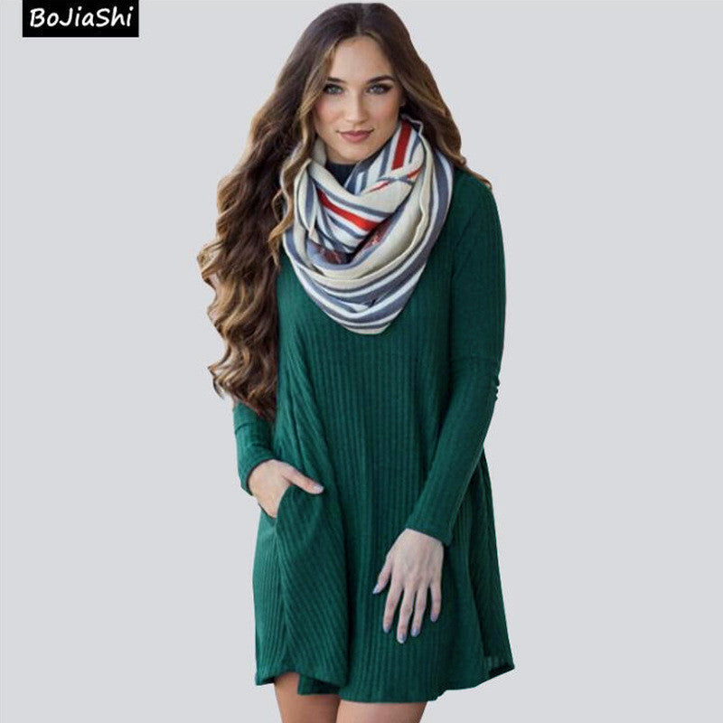 Fashion Loose Style Ribbed-Knit Short Sweater Dress