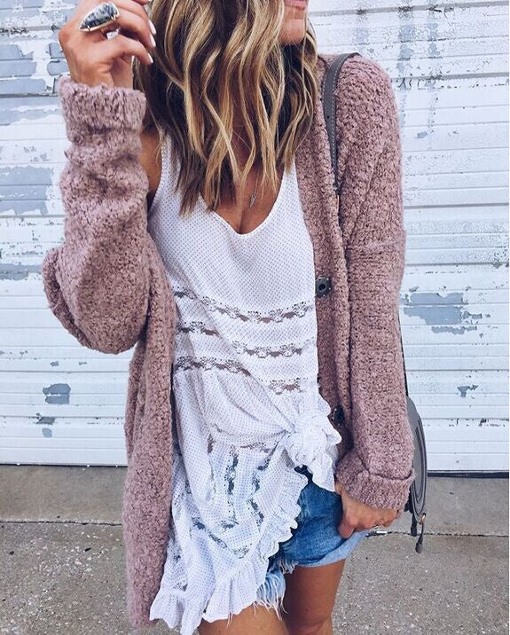 Fashionable Joker Loose Long-Sleeved Fluffy Coat Cardigan