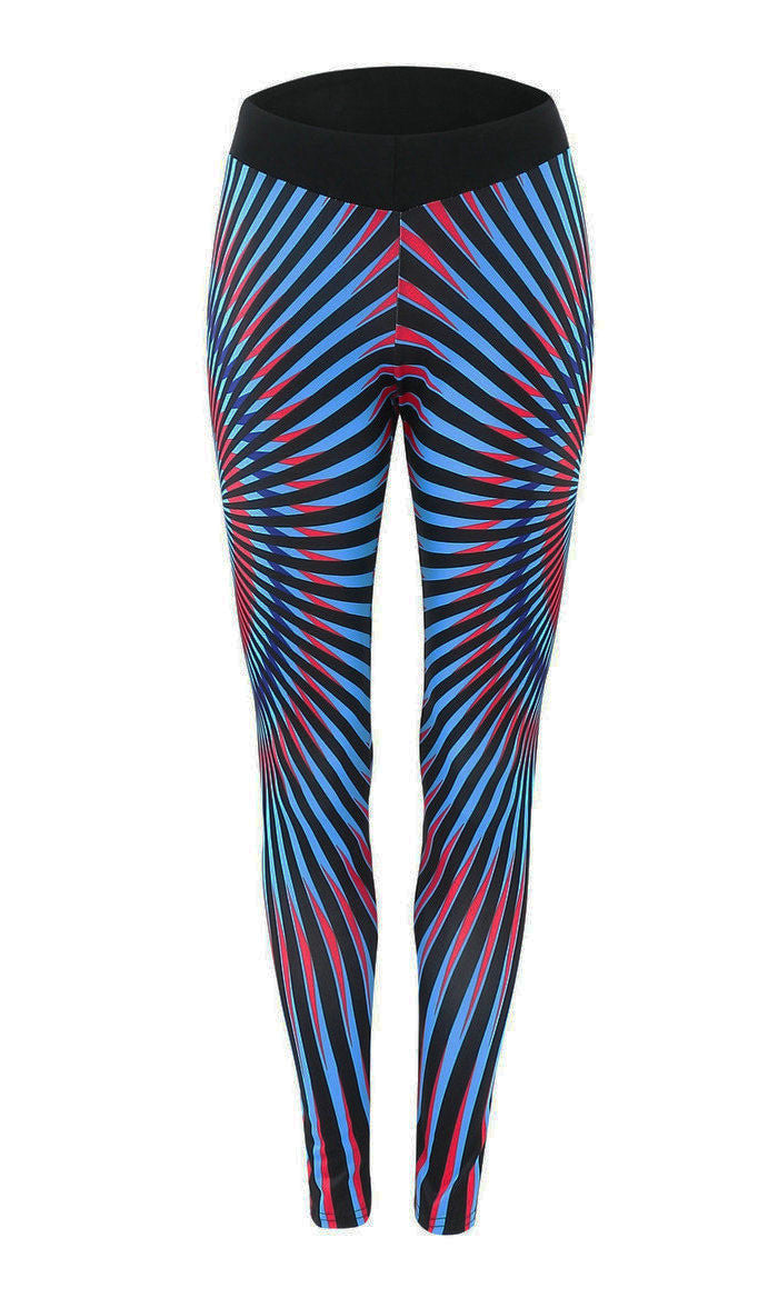 Sports Style Radiation Stripes Print Long Slim Leggings