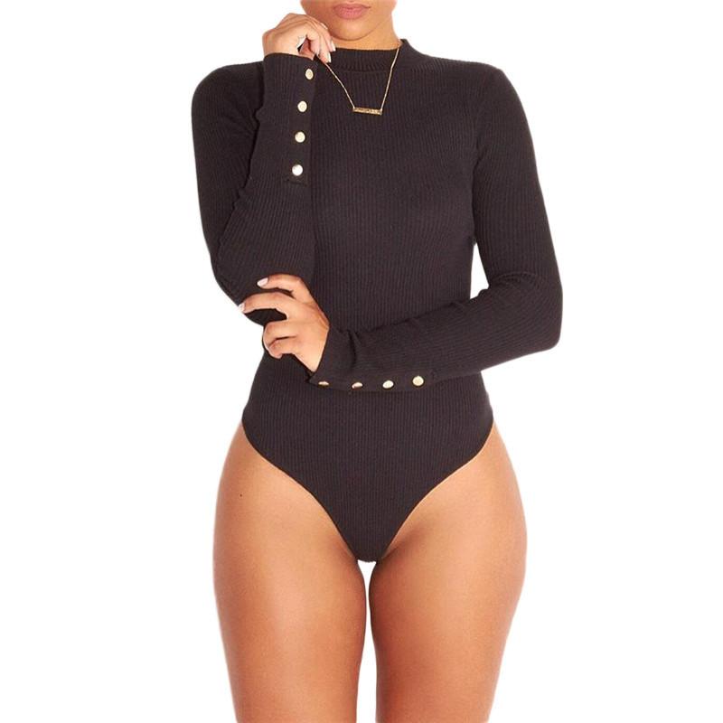 Sexy Knit High Neck Button Decorate Short Jumpsuit
