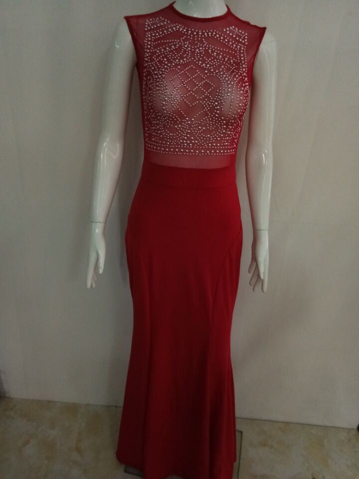 Sexy Crystal Scoop Sleeveless Bodycon Mermaid Long Dress