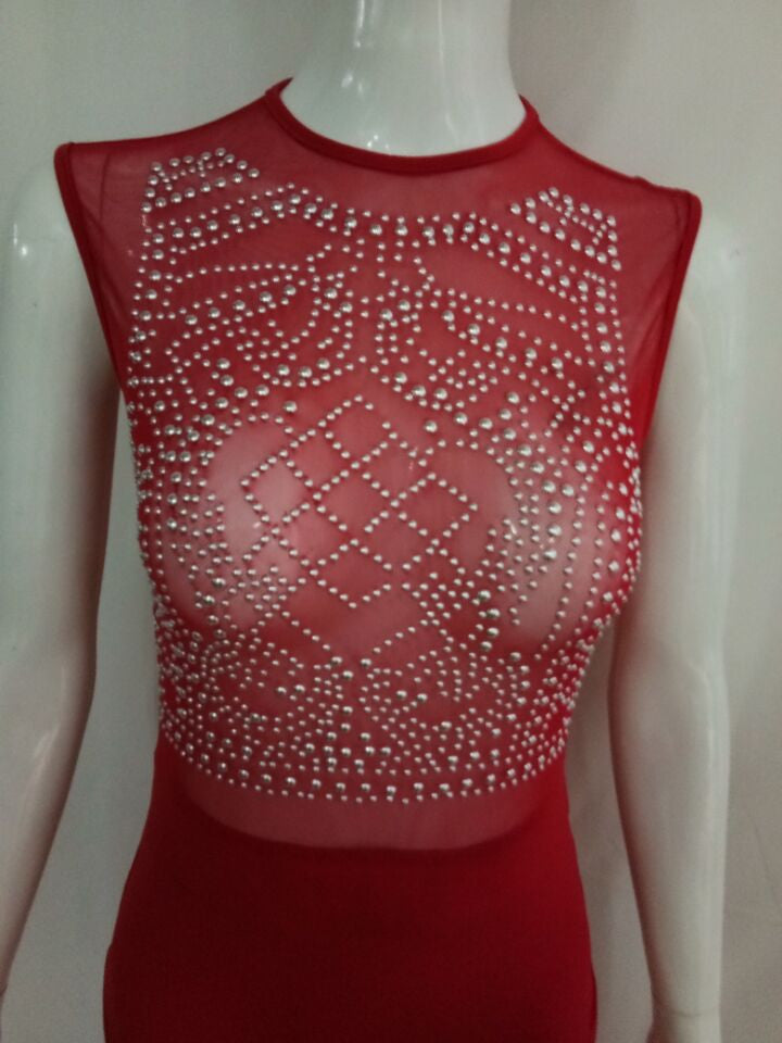 Sexy Crystal Scoop Sleeveless Bodycon Mermaid Long Dress
