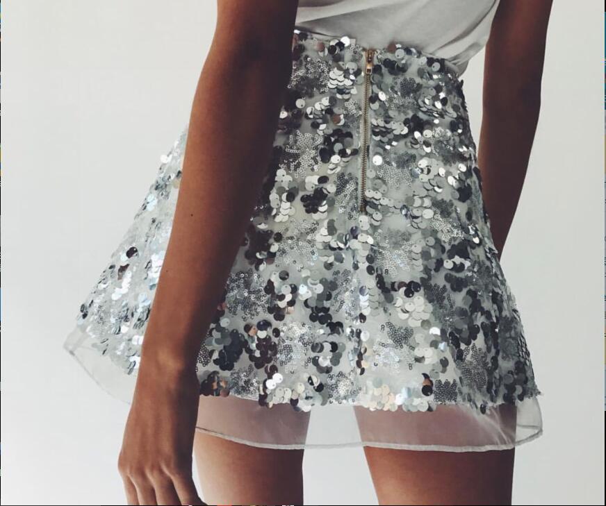 Sexy Sequins Patchwork A-Line Mini Skirt