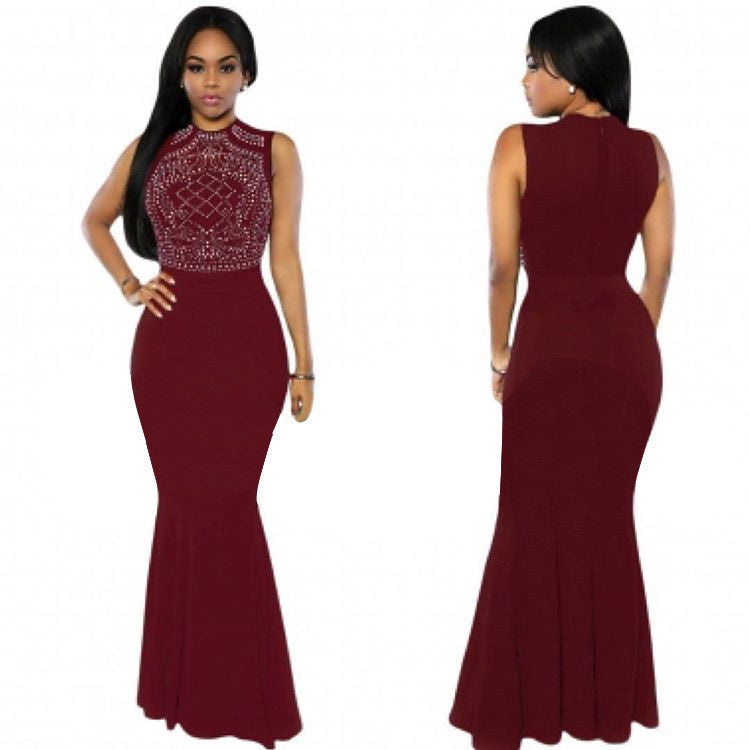 Sexy Crystal Scoop Sleeveless Bodycon Mermaid Long Dress