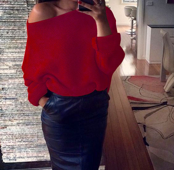 Off Shoulder Cross Grain Pure Color Sweater