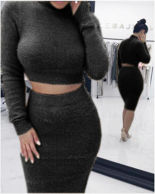 Hot Style Fashion Mohair Sweater Skirt Set