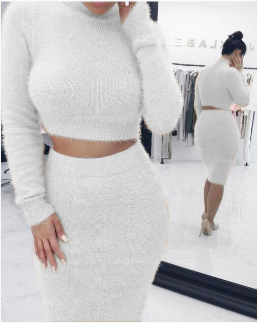 Hot Style Fashion Mohair Sweater Skirt Set