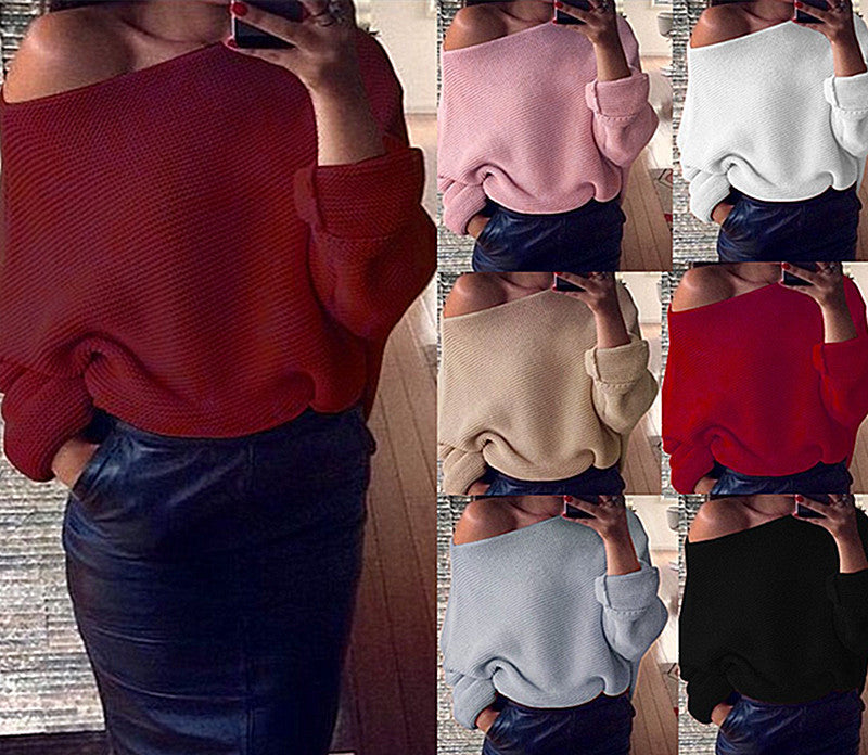 Off Shoulder Cross Grain Pure Color Sweater