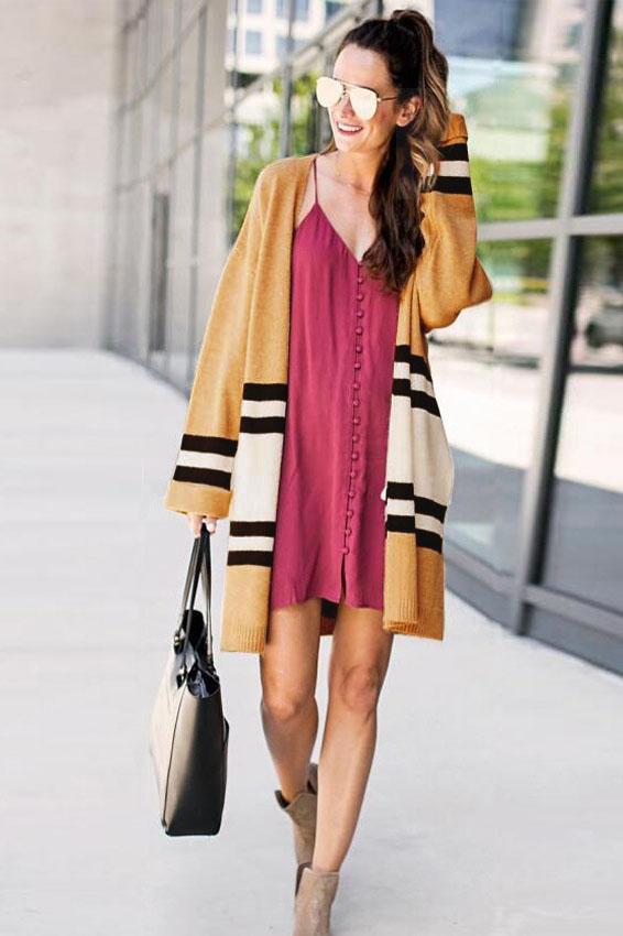 Stripes Patchwork Color Block Loose Cardigan
