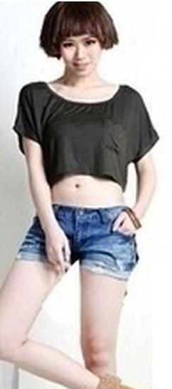 Scoop Casual Short Sleeve Pocket Short Midriff-baring T-shirt - Meet Yours Fashion - 1