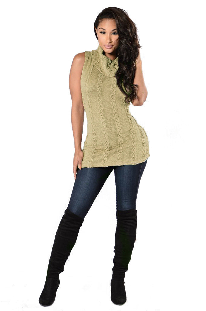 Fashion Sexy High-Neck Sleeveless Sweater