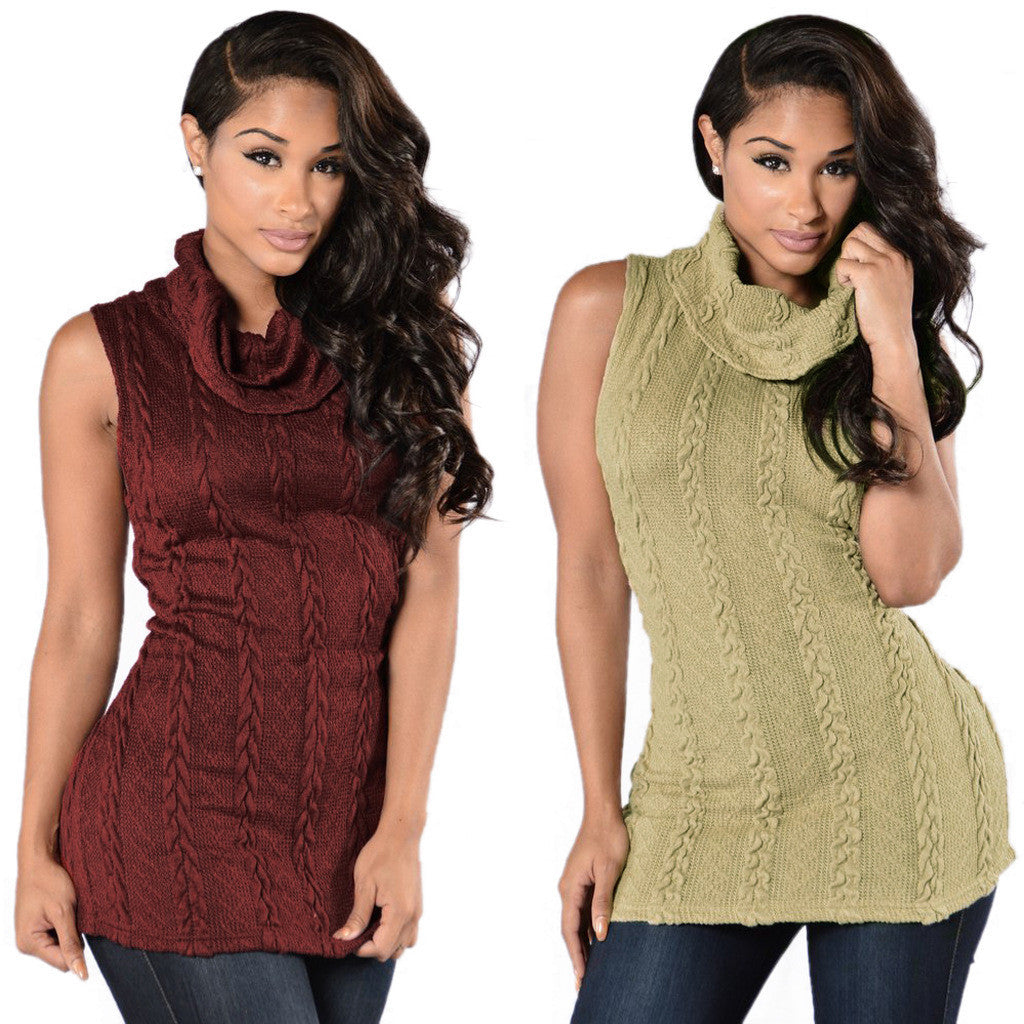 Fashion Sexy High-Neck Sleeveless Sweater