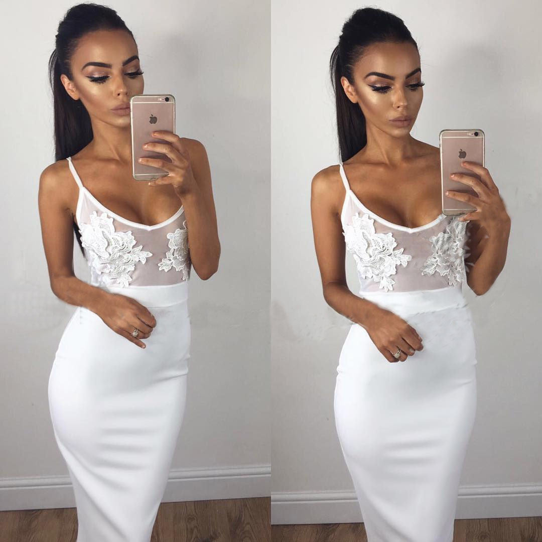 Sexy Lace Stitching Bodycon Perspective Dress