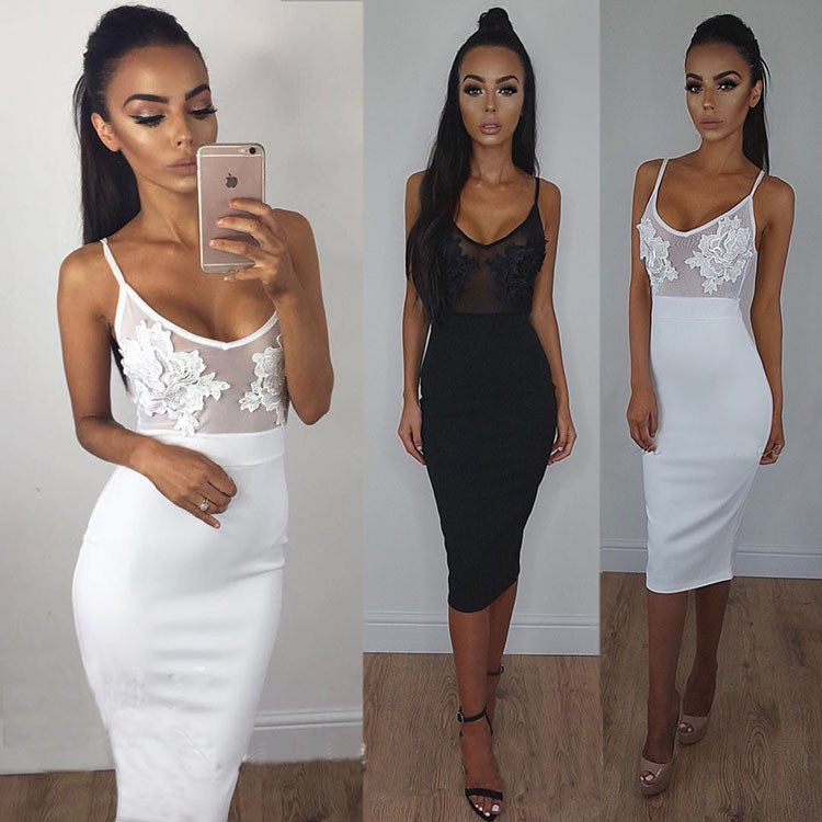 Sexy Lace Stitching Bodycon Perspective Dress