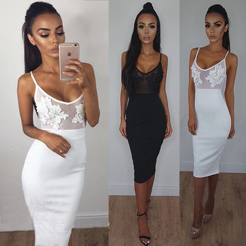 Sexy Lace Stitching Bodycon Perspective Dress