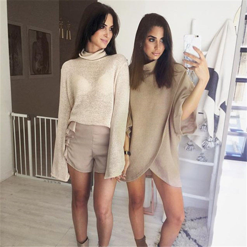 Fashion High Neck Wide Sleeve Loose Irregular Short Dress