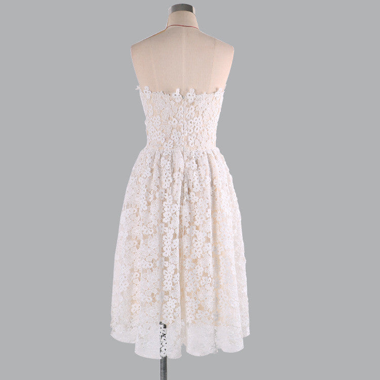 Sexy Strapless Floral Lace A-Line Pleated Short Bridesmaid Dress