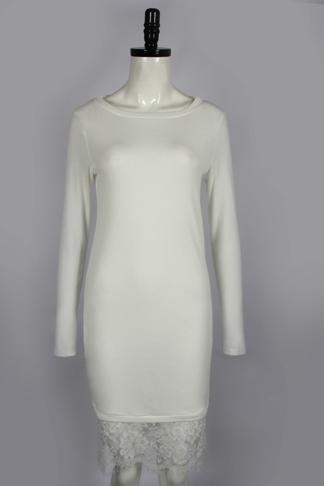 Fashion Lace Patchwork Long Sleeve Knee-length Dress