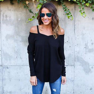 Pure Color V-neck Loose Irregular Blouse