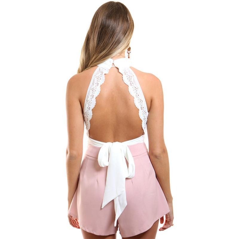 Lace Wraps Halter Backless High Neck Crop Top