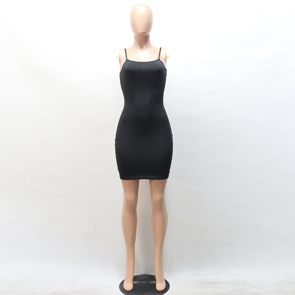 Sexy Spaghetti Strap Pure Color Short Bodycon Dress