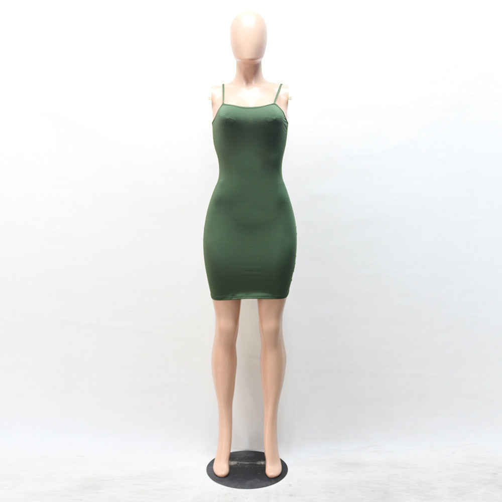 Sexy Spaghetti Strap Pure Color Short Bodycon Dress