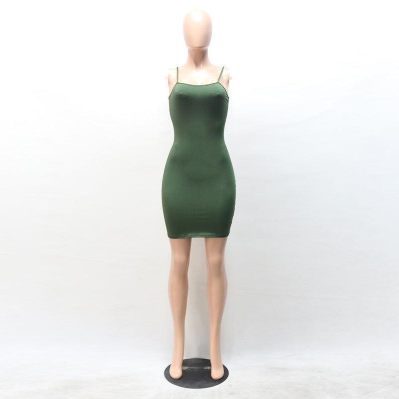 Sexy Spaghetti Strap Pure Color Short Bodycon Dress