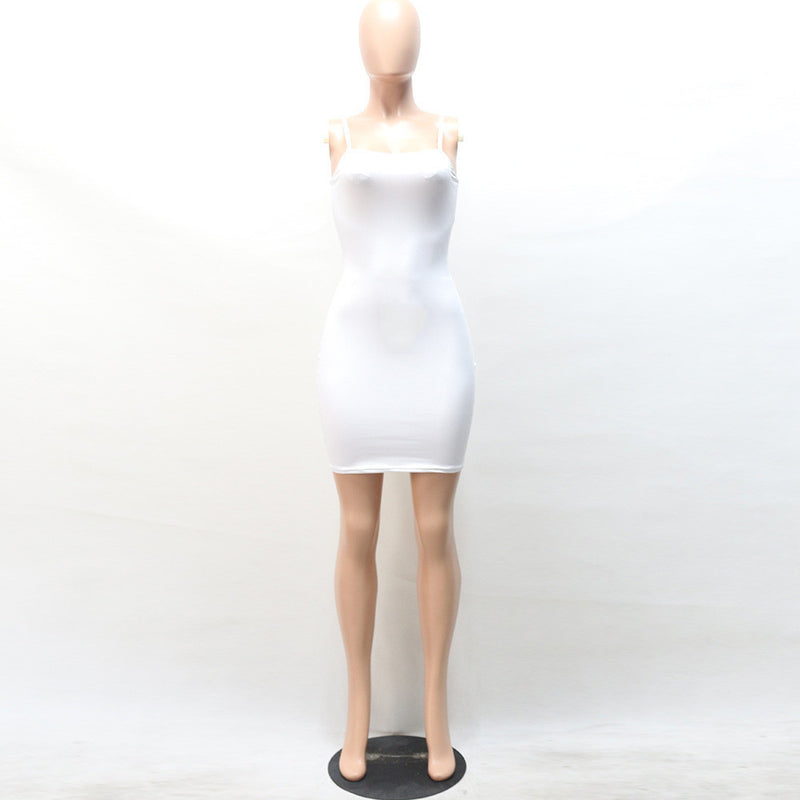 Sexy Spaghetti Strap Pure Color Short Bodycon Dress