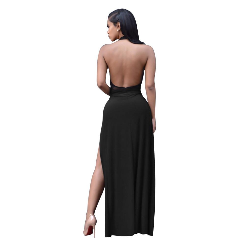 Spaghetti Straps V-neck Backless Split Long Party Dress 