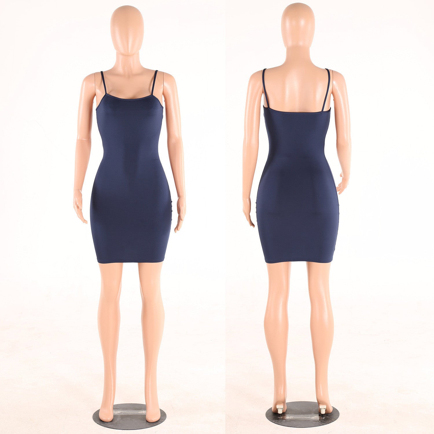 Sexy Spaghetti Strap Pure Color Short Bodycon Dress