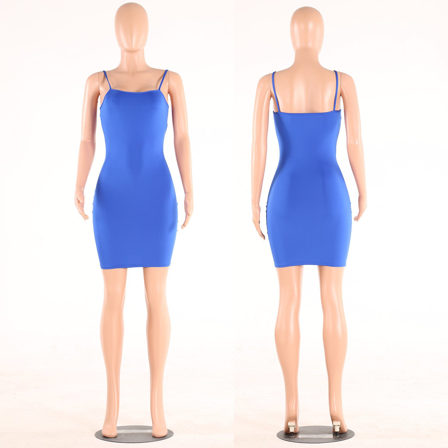 Sexy Spaghetti Strap Pure Color Short Bodycon Dress
