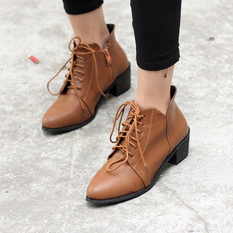 Simple Lace Up Brush Color PU Boots