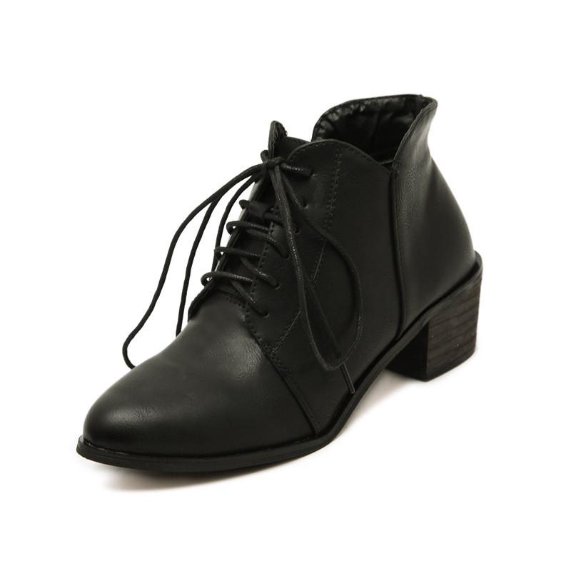 Simple Lace Up Brush Color PU Boots