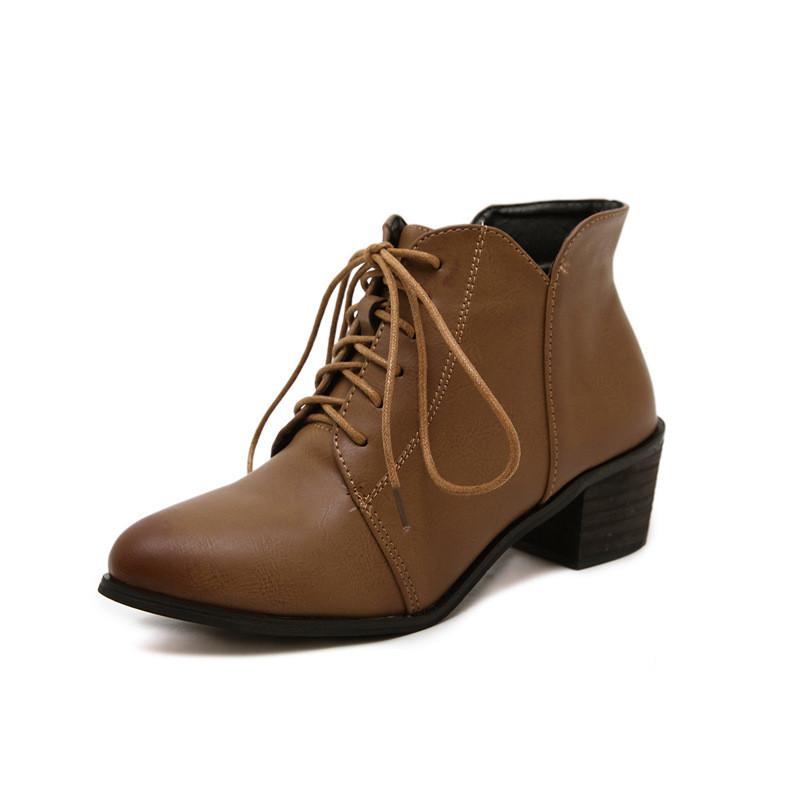Simple Lace Up Brush Color PU Boots