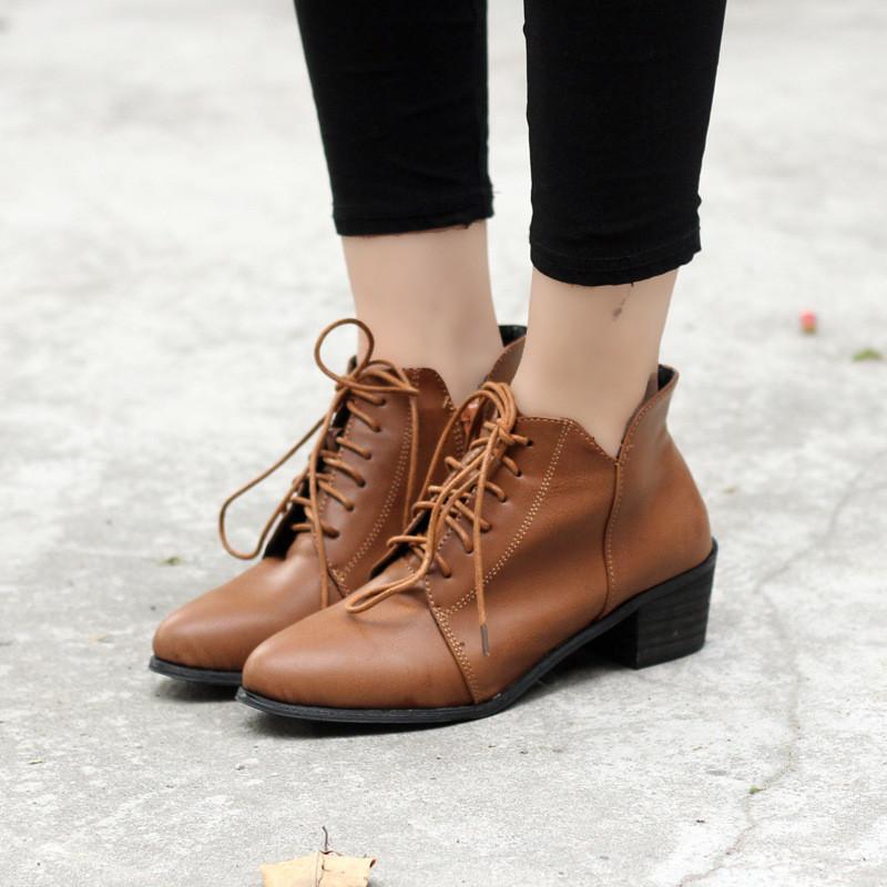 Simple Lace Up Brush Color PU Boots