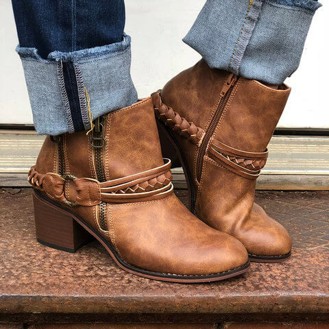 Middle Chunky Heel Zipper Ankle Boots