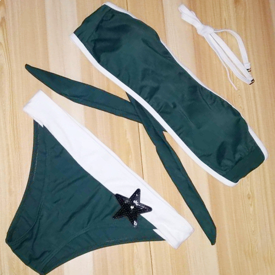 Sexy Matching Color Strapless Two Pieces Swimwear Bikini