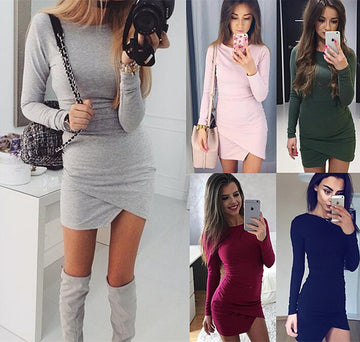 Simple Fashion Long Sleeve Short Irregular Bodycon Dress