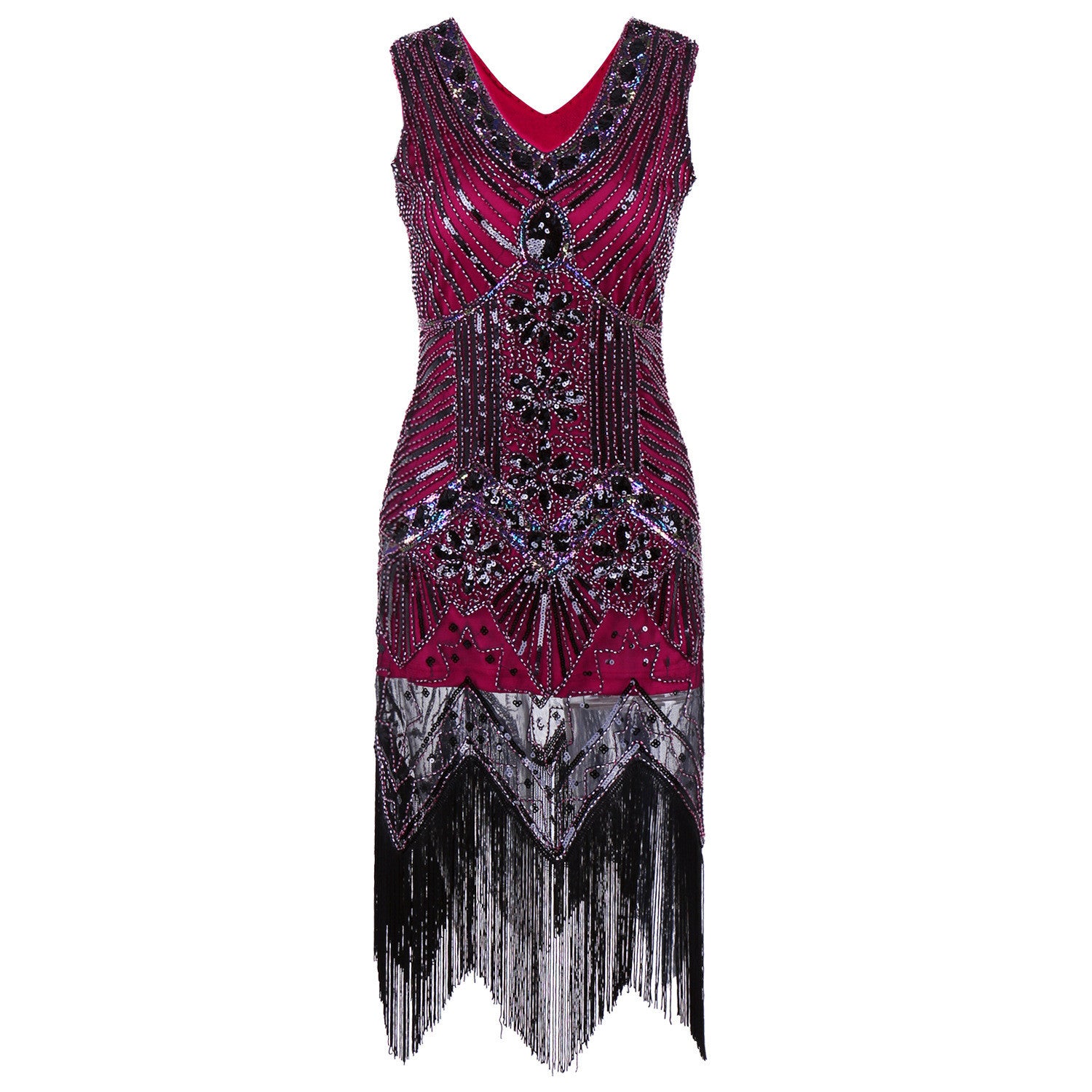 Sequins Color V-neck Tassel Latin Party Dress